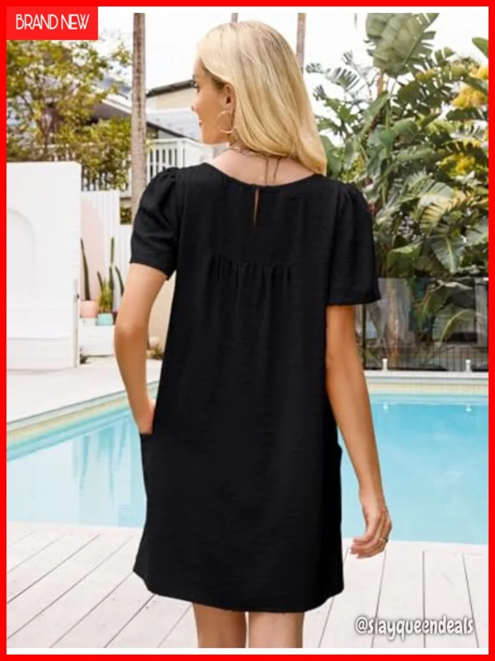 Swiss Dot Lace Trim Beach Coverup Dress Crew Neck Short Sleeve Mini